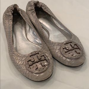 Tory Burch reva slip on silver ballet flats